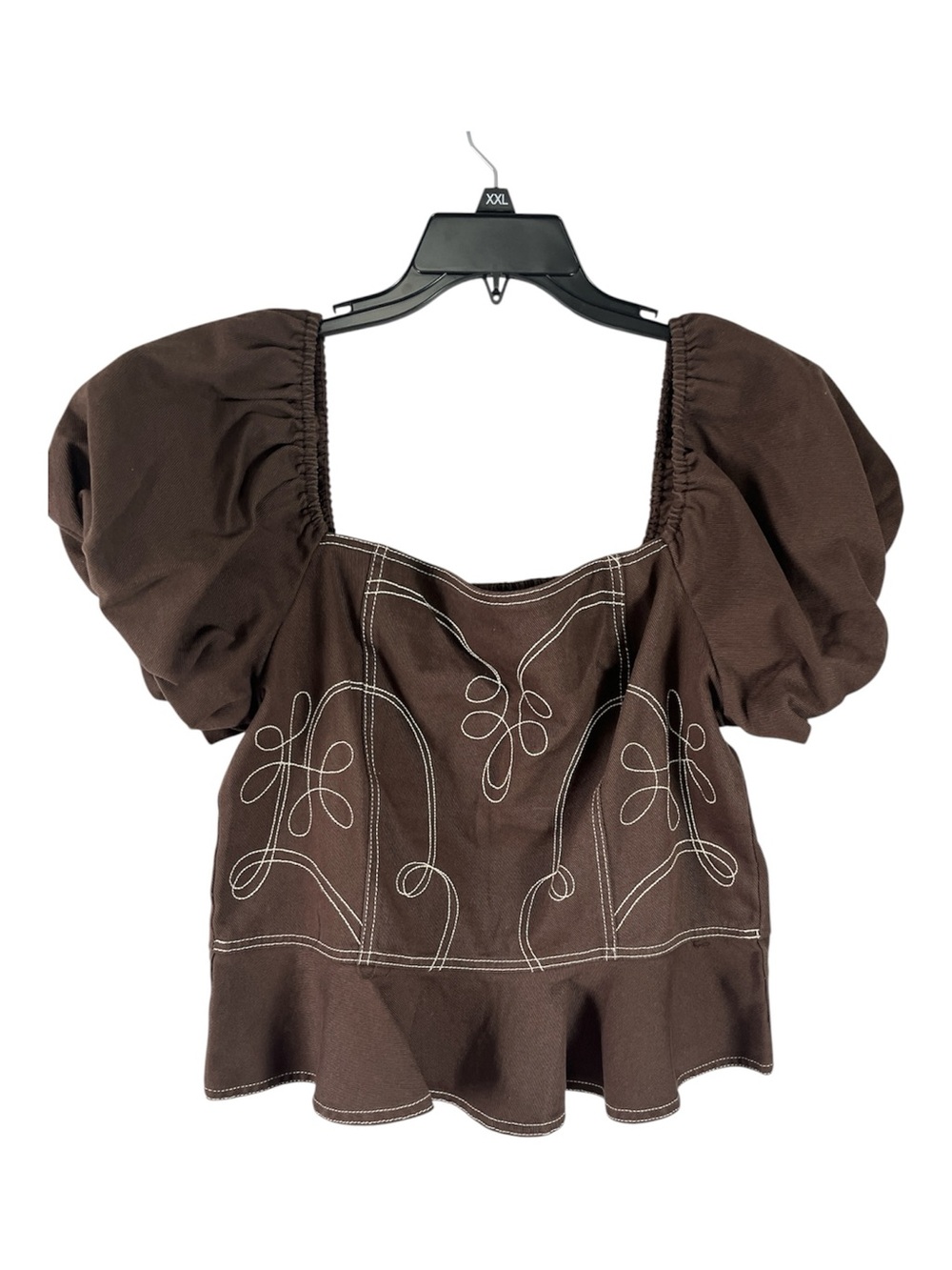 GB Dillard's Brown Embroidered Puff Sleeve Top L XXL Pit to Pit 20